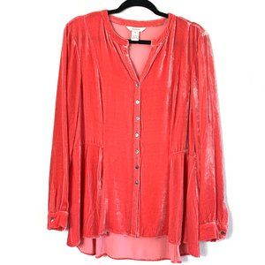 Sundance Velvet Button Up Long Sleeve Peplum XL